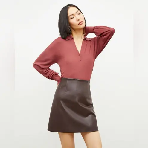 MM.LaFleur NWT M.M. Lafleur The Whitney Brown Vegan Faux Leather A-Line Mini Skirt Size 2 - Image 1