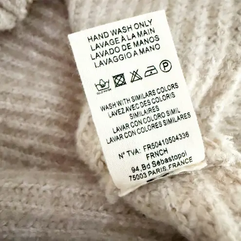 FRNCH | Oatmeal Tan Sleeveless Sweater Scallop Hem Turtleneck Button | Large