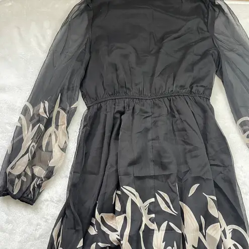 Cupshe  Floral Print Chiffon‎ Mini Dress Women's Medium Long Sleeves Black NEW