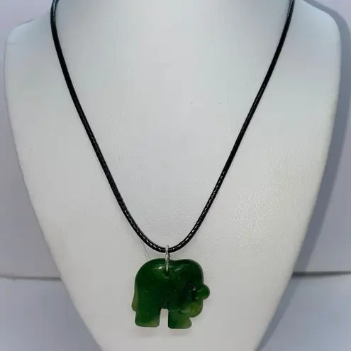 Handmade Black Wax Green Elephant Necklace