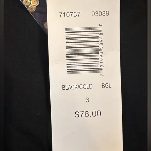 Sunny Leigh Black Gold Embroidered Sequin A-Line Midi Skirt Size 6.