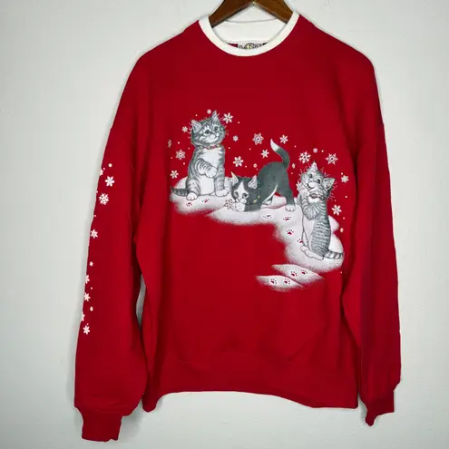 VTG Day Breeze Cats Kittens Snowflake Print Crewneck Sweatshirt Sz XL Red