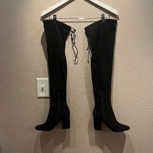 Unisa Boots Womens Quesia Tall Over The Knee High Black Faux Suede Heel Size 5.5