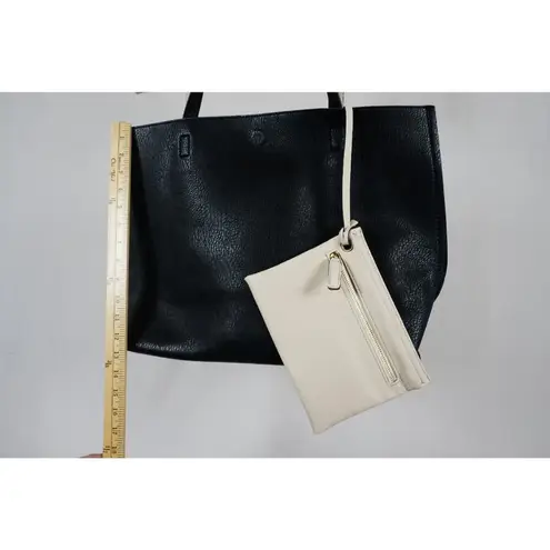Black Ivory Reversible Textured Faux Leather Tote Bag with Coin Purse Unbranded