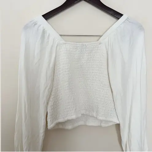 Able White Smocked Long Balloon Sleeves Crop Top Size Small Square Neck