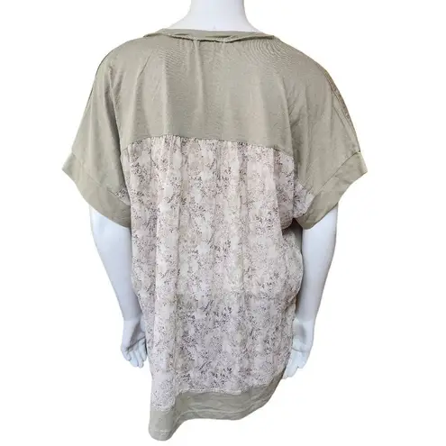 White Birch  Tan & Cream Floral Patterned Sheer Back Blouse (S)