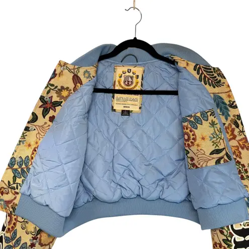 Smoke Rise Tapestry Cropped Botanic Jacket quilted Unique Statement Women Sz L Tan Size L