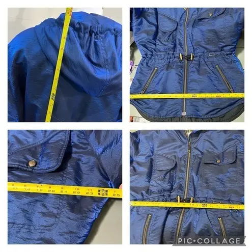 Nils Skiwear Women's Metallic Blue Hooded Ski Jacket Drawstring Made in USA 10