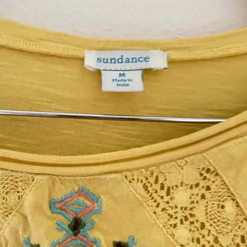 Sundance Floral Embroidered Crochet Lace Short Sleeve Top in Size Medium Yellow