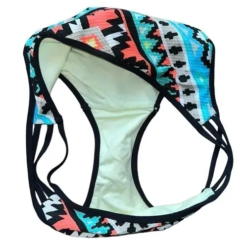 Seafolly 6 Black Multi Color Aztec Southwestern Cut Out Hipster Bikini Bottom
