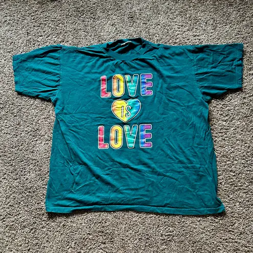 Vintage 90s Love is Love Rainbow Pride T Shirt 2XL Retro Green Size 2X