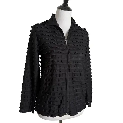TanJay Jacket Womens S P Black Ruffle Tiered Full Zip See Through Whimsigoth Size undefined