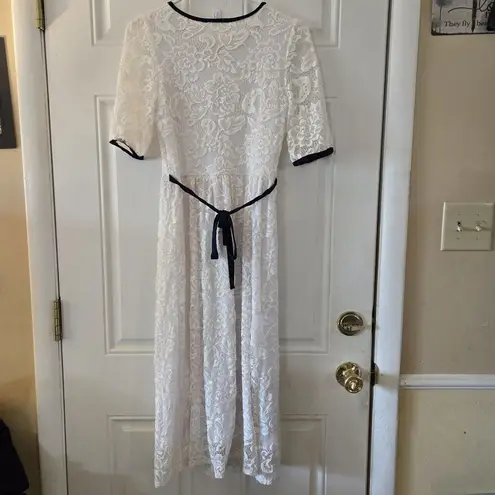 Reborn J White Lace Maxi Dress Womens Size Small Vintage Modest Style USA Made