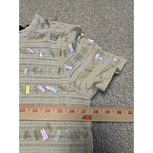 J.Crew Womens Crochet Ivory Short Sleeve Top Shirt Sequins Party Going Out Sz S