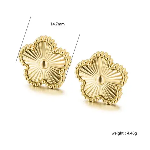 Boutique NEW Floral Etched Stud Earrings PVD Gold Plated 316L Statement Jewelry, 14.7