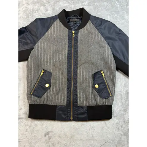 J.Crew  Womens Bomber Jacket Small Gray Pinstripe Wool Blend Full Zip‎