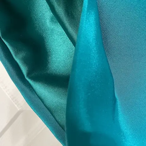 Jay Godfrey Silk Color Block Teal Hot pink Cowl Back Sheath Dress Size 2 Blue