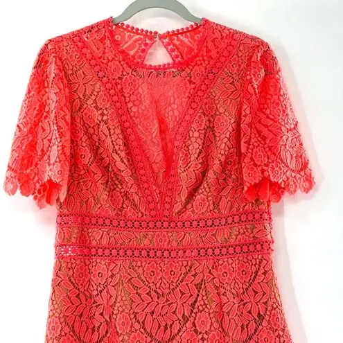 Saylor NEW Darian Open Back Lace Ruffle Minidress Dress Peach Sz Large Coquette