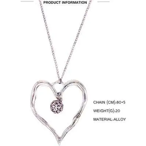 Hollow Ball Silver Heart Pendant Long Sweater Necklace with 30" Adjustable Chain