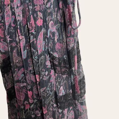 Rococo Sand Nott Sweetheart Tiered Metallic Purple Paisley Maxi Dress Size S