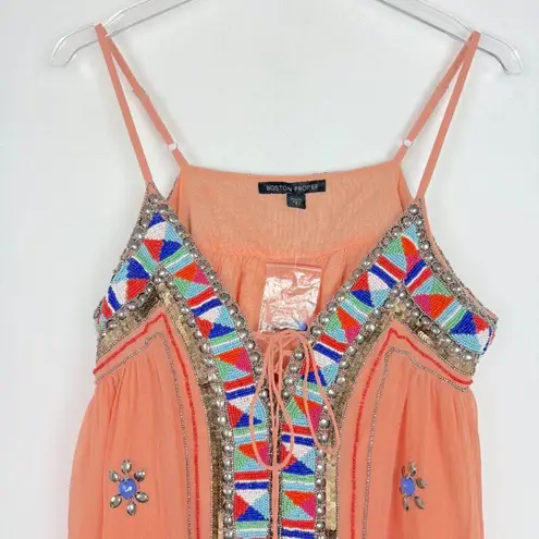 Boston Proper NWOT Embellished Beaded Swing Dress Sleeveless Orange Size XS NEW