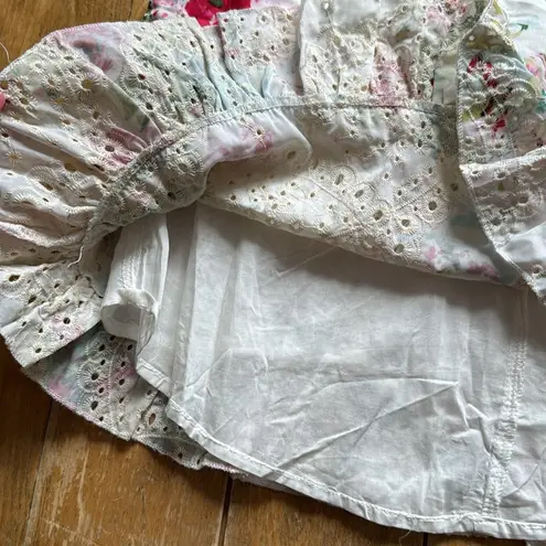 INDIKAH Chic White and Pink Corset Mini Ruffle Dress Medium NWT