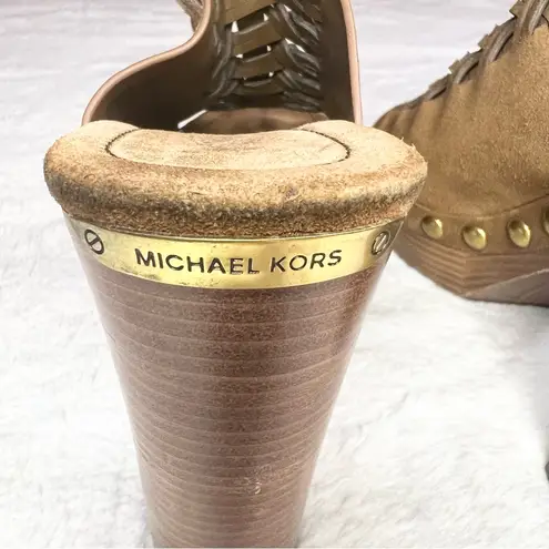 Michael Kors  Westley Brown Woven Suede Studded Platform Heel Mule Sandals Size 7