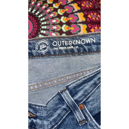 Outerknown Sea The Costa Crop Jeans Blue Wash Frayed Hem Denim Size 34 18