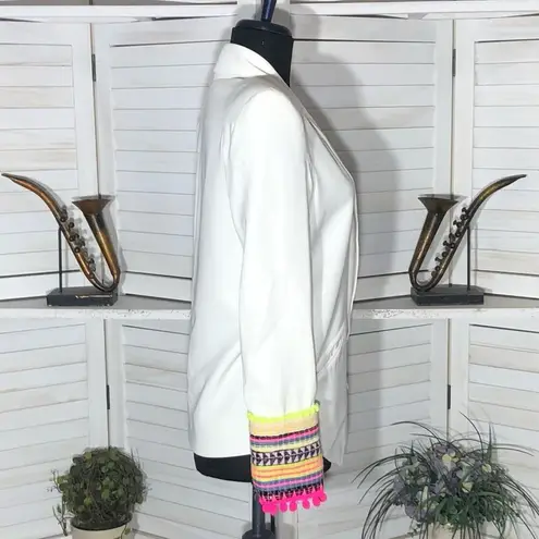 Bless The Mess Structured Blazer Artisan Neon Embellished Cuffs White sz M 38