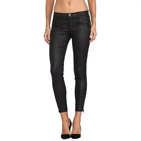 Current/Elliott  The Soho Zip Stiletto Black Coated Skinny Jeans 29 $248