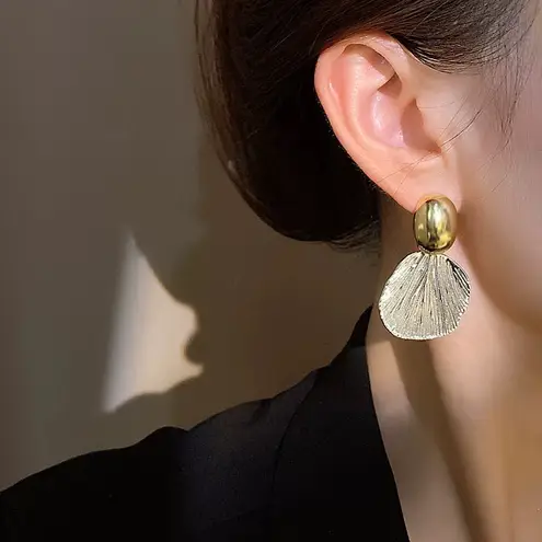 Gold Stud + Silver Shell Drop Earrings