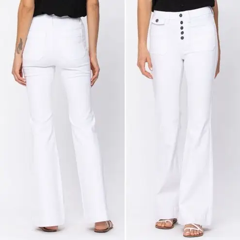Judy Blue NWT White High Rise Button-Fly Patch Pocket Flare Jeans Size 27 NEW - Image 2