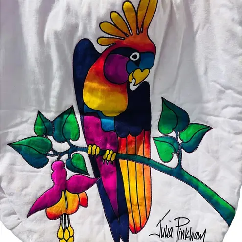 Julia Pinkham Vintage Parrot Pink and White Tote Bag Purse
