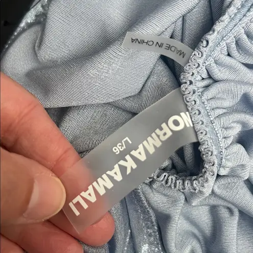 Norma Kamali Shirred Mini Skirt | Misty Blue | Size L | Iconic Ruched Y2K Chic π