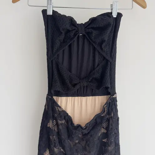 Nightcap Clothing Dress Womens Small Black Lace Tiered Maxi Cutout Bow Strapless