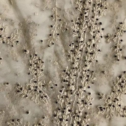 Willow & Clay Top Crocheted Beaded Cami Sleeveless Floral Mesh Sheer Cream Black