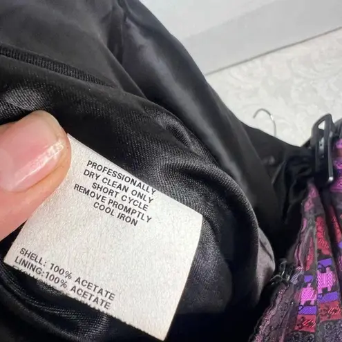 Jessica McClintock Gunne Sax Strapless Purple Mixed Print Cocktail Dress Sz 11