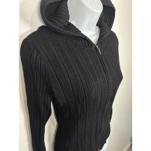 Y2K Belldini Womens Medium Hoodie Long Sleeve Top Black Stretch Full Zip