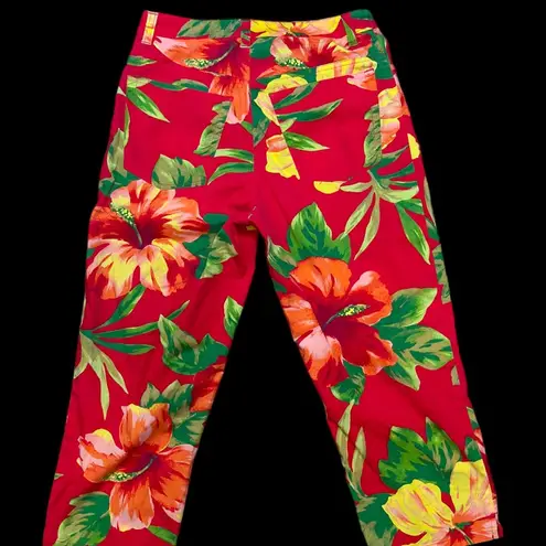 Ralph Lauren Vintage Ralph by  Red Yellow Floral Hibiscus Cropped Capri Pants