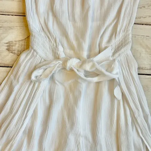 Becca Strapless Crinkled Wide Leg Jumpsuit in White Size S NWT