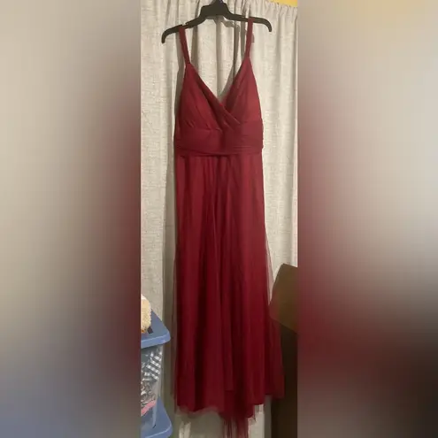 Ever Pretty BURGUNDY Plus Size Double V Neck Maxi Tulle Dress