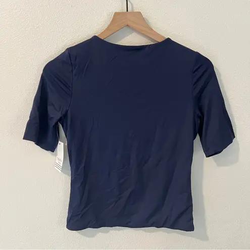 Ophelia Roe Navy Fitted Short Sleeve Double Layered Nylon Crew Neck T-Shirt S