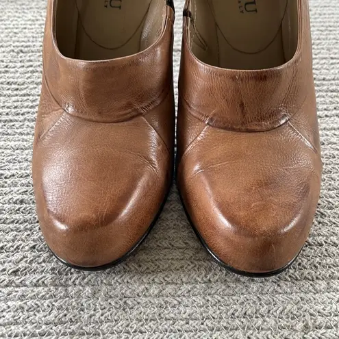 ANYI LU Cognac Brown Leather Heeled Pumps Size 37.5 Handmade in Italy