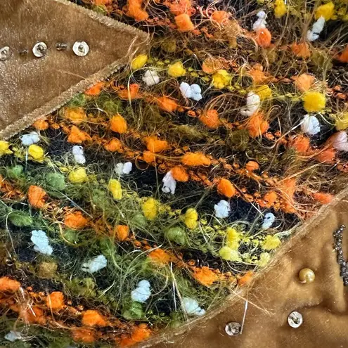 Vintage Velvet Boho Bag Beaded Embellished Crescent Moon Purse ERMO Caramel Tan Orange