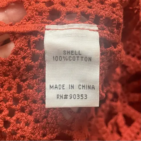 Burnt Orange Crochet Sweater Top Cropped Short Sleeve Rust Size Medium Boho