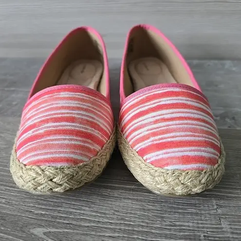 Lands End Classic Espadrille Flats Striped Pink White Devi Loafer Shoe Size 8.5