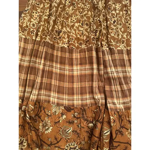 Large (Runs Big) Brand Unknown Plaid Floral Bohemian Fall Skirt Brown Size M