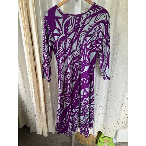 Missing Polynesia Women's Hawaiian Tribal Stretch Fit Flare Midi Dress L/XL Gray Size L