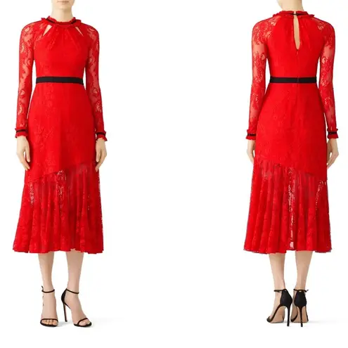 Three Floor Split Tease Dress Red Lacey size 0