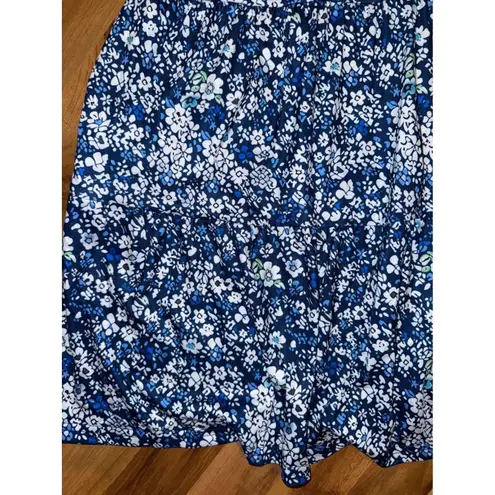 Womens Sleeveless Floral V Neck Casual Summer Sun Dress ruffle vacation NWT blue Size M
